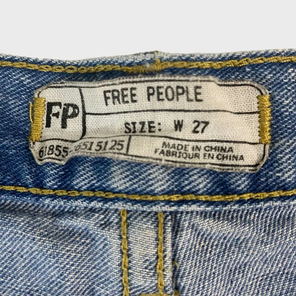 Free People Good Vibes Lace Hem Denim Shorts Womens 27 Blue Light Wash Crochet